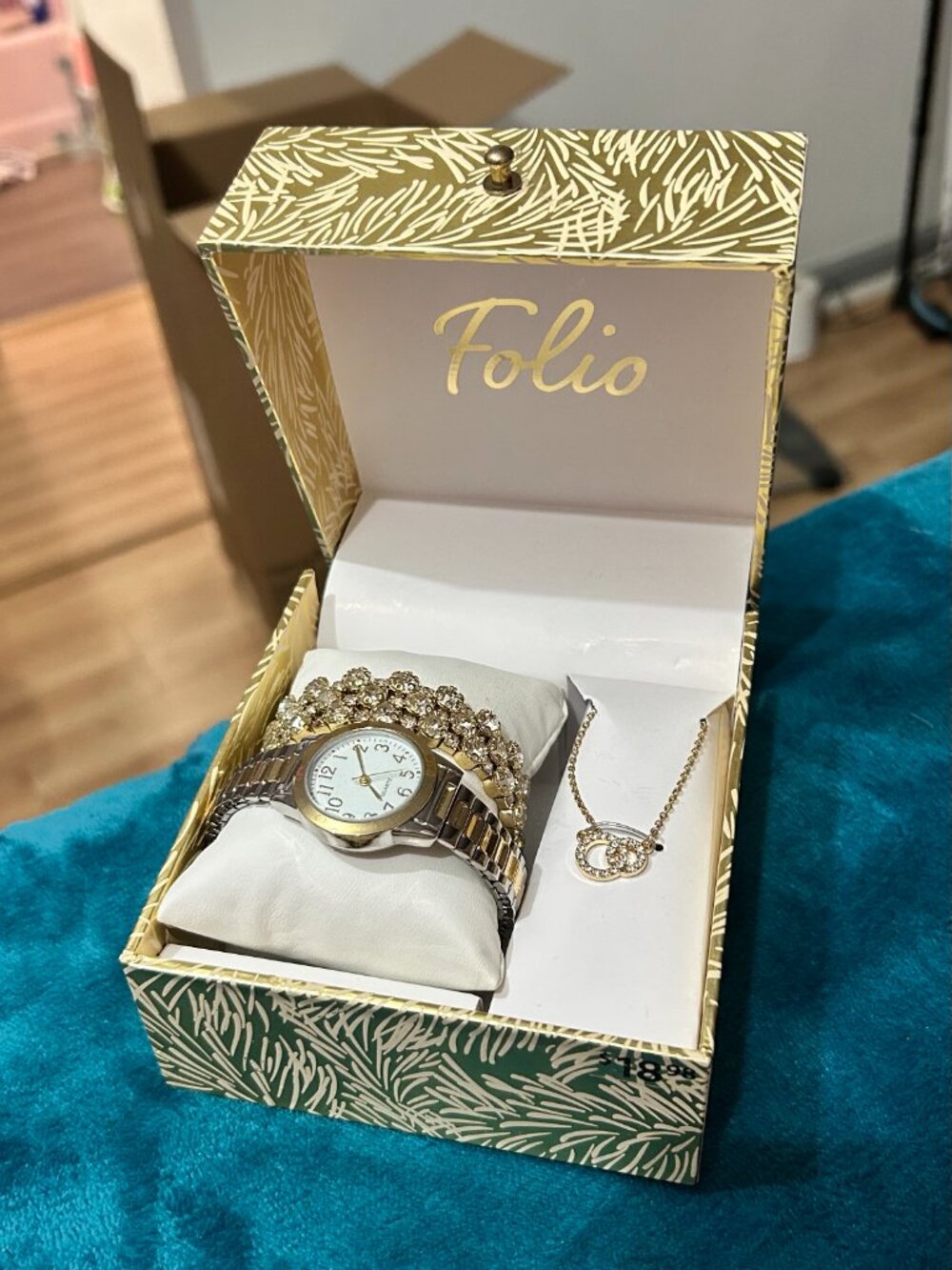 Folio Two-Tone Watch Bracelet Necklace Gift Set NIB